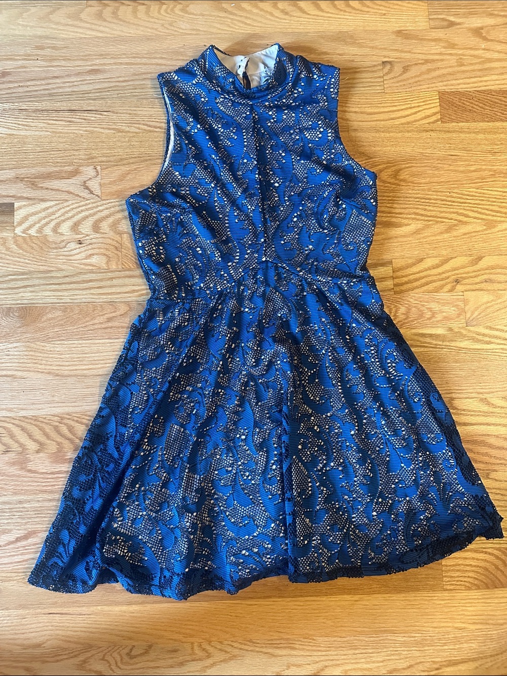 Sleeveless Royal Blue Lace-Detail Midi Dress